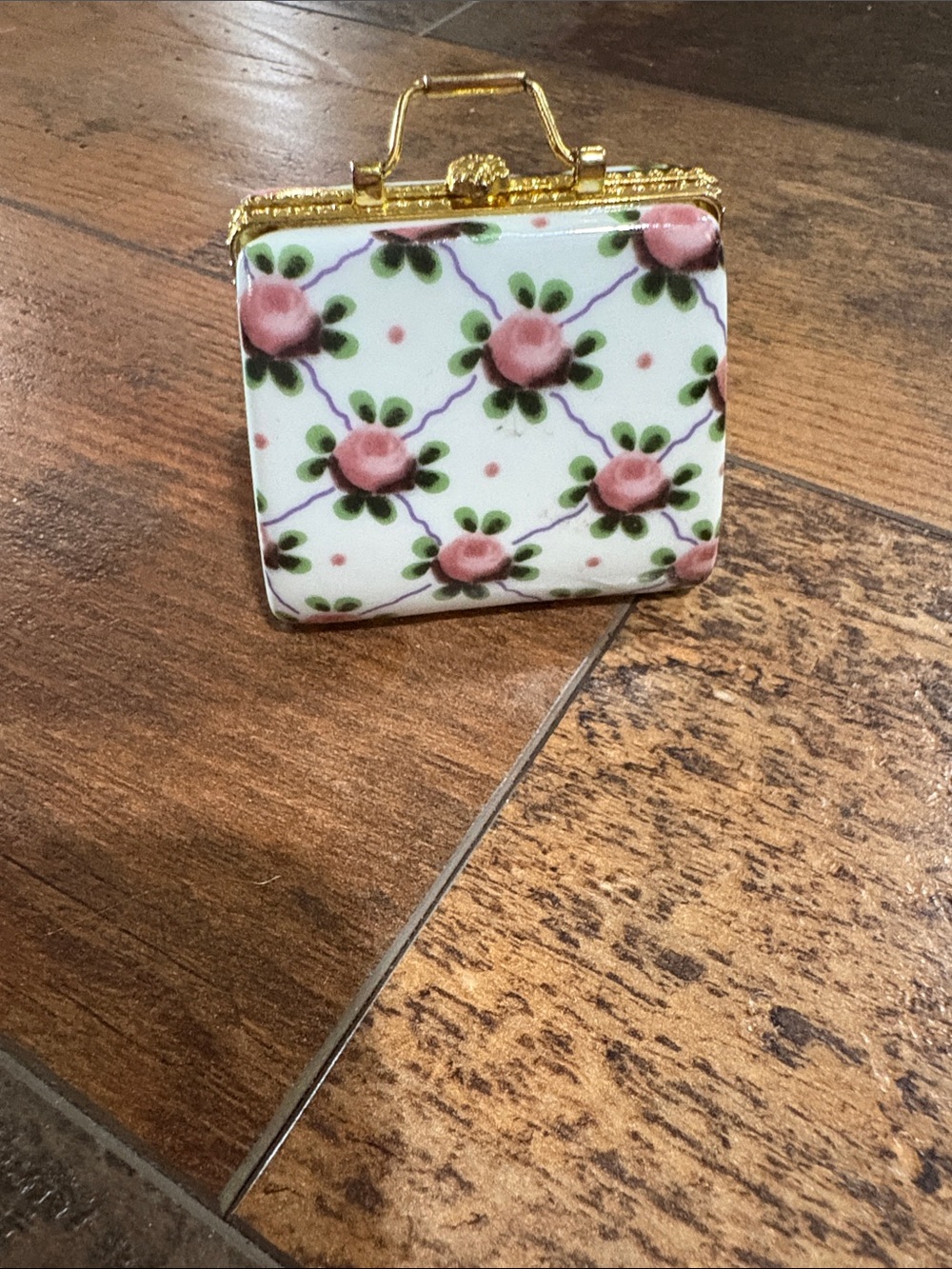 Vintage porcelain Floral Pink Rose Mini trinket box